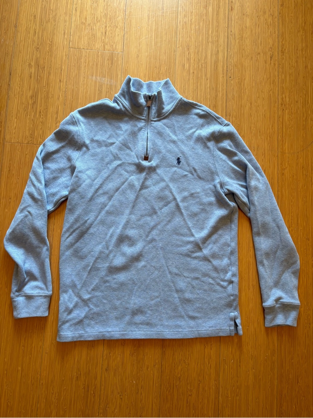 Polo Ralph Lauren Men's M Light Blue 1/4 Zip Mock Neck Logo Sweatshirt